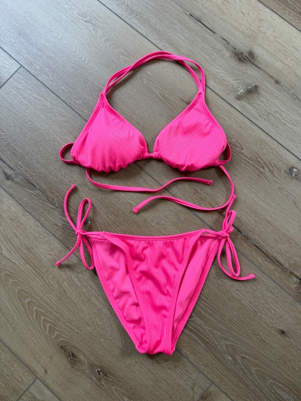 Wild Fable Pink Ribbed Triangle Bikini Set - Top (size M)/Bottoms (size XS)